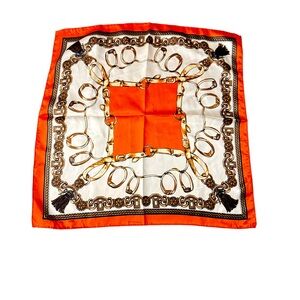 B.m. Elegant Orange and White Chain Print Scarf Designer Look